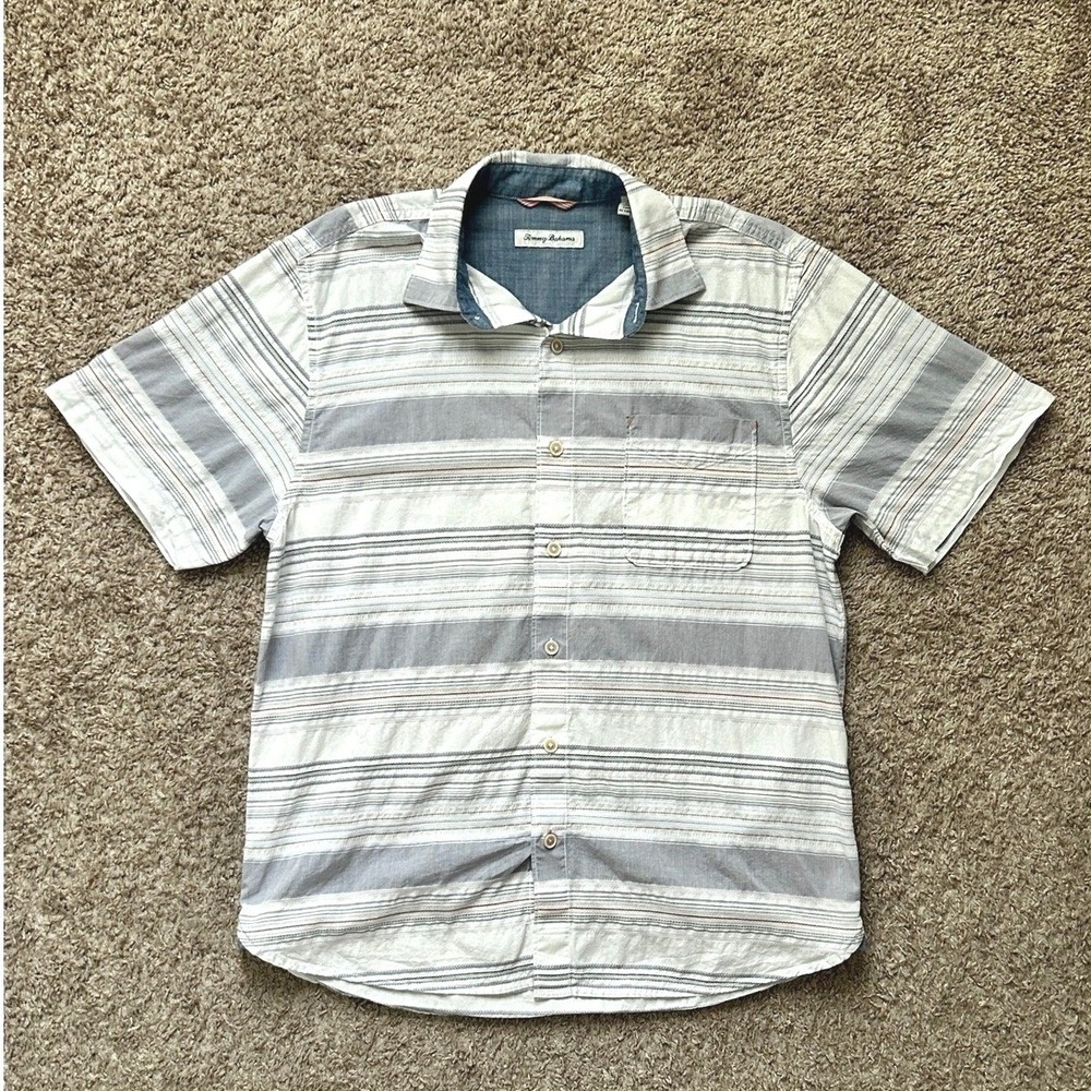 EUC I Tommy Bahama I Men's Short Sleeve Striped‎ Button Up Shirt I Size Medium